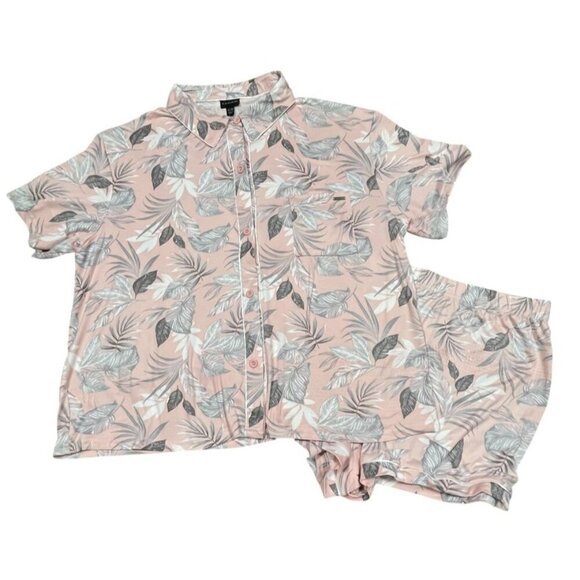 Tahari Pink/Silver Camp Shirt & Short Pajama Set SIZE-XL - Picture 1 of 13